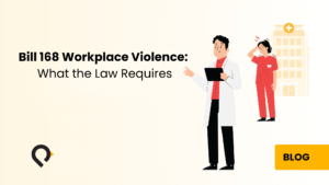 Healthcare staff addressing a workplace safety concern under Bill 168 workplace violence regulations in a medical facility.