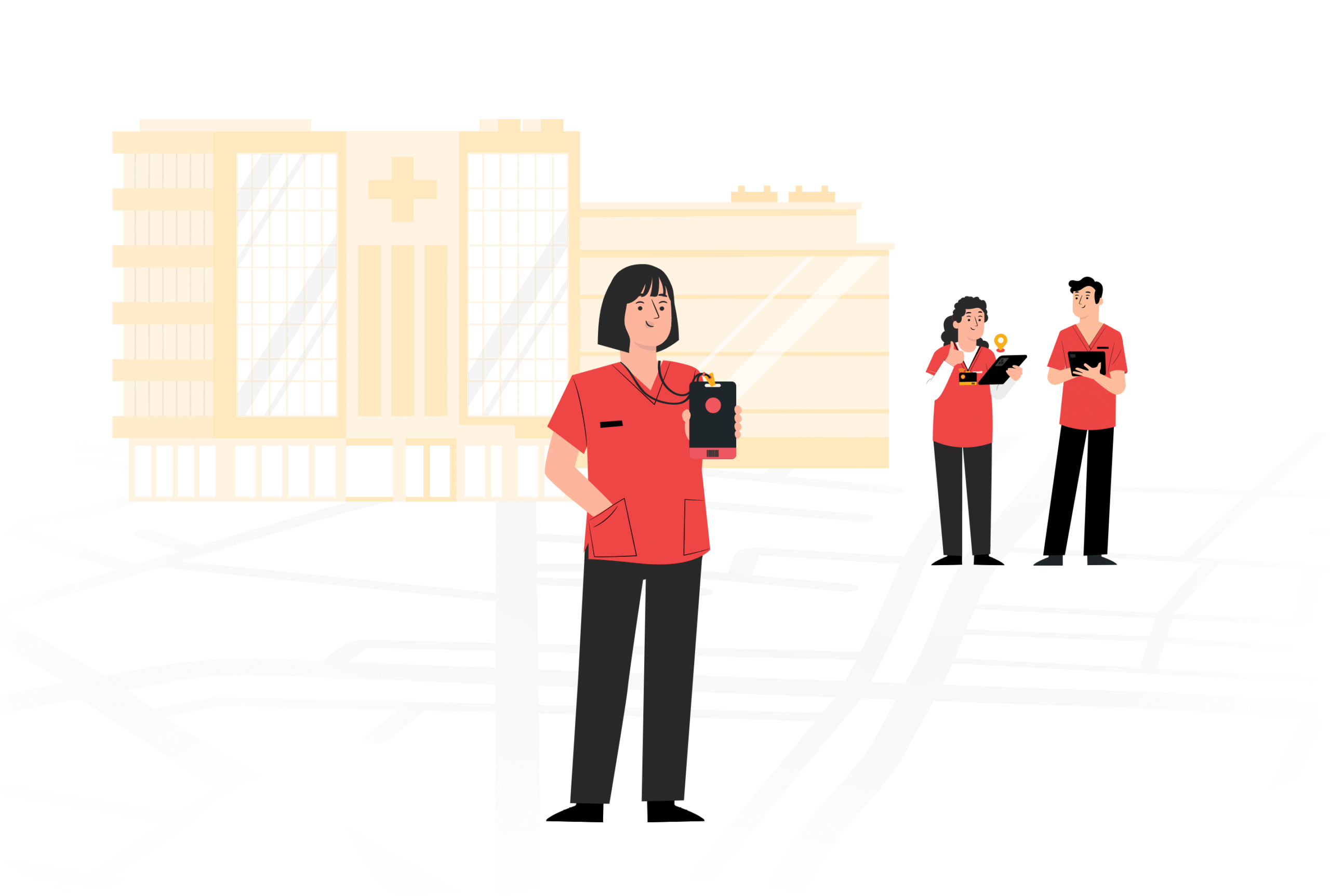 Staff duress system badge worn by hospital nurse