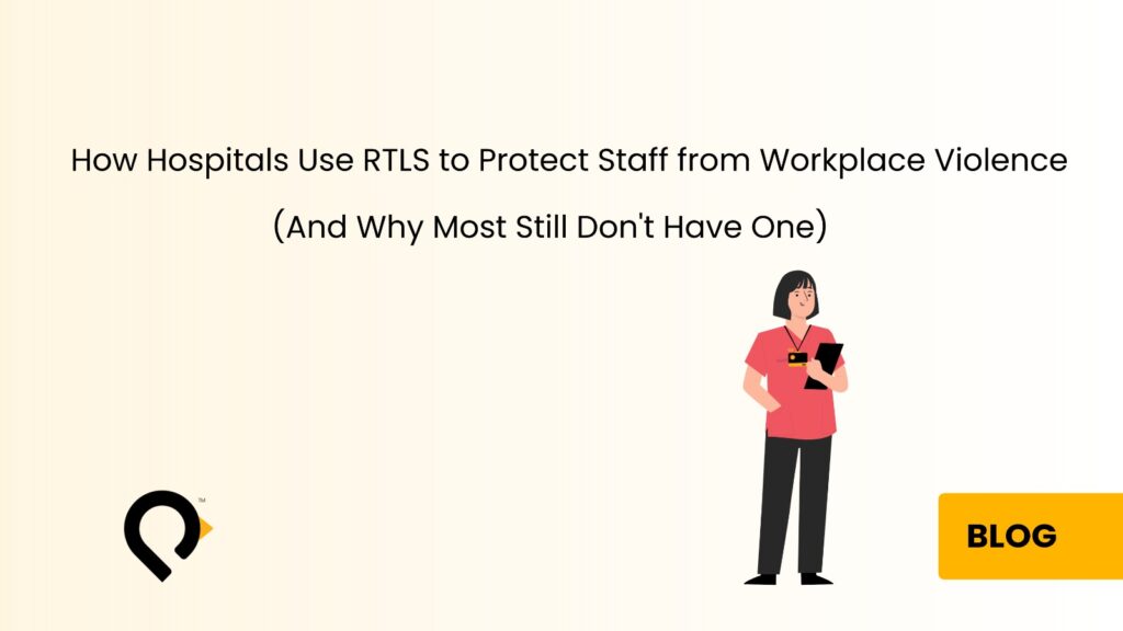 Healthcare worker wearing a staff duress system Canada badge in a Canadian hospital corridor