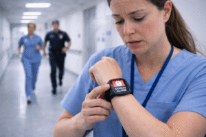 hospital security team responding to a staff emergency alert